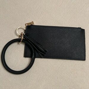 NWOT Black Wristlet with Zip Closure and Tassel Three Slot Card Wallet
